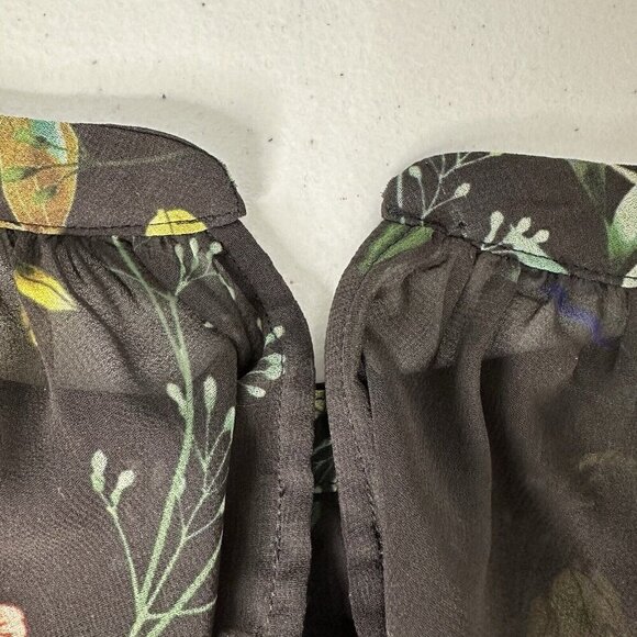 Chicos Chiffon Floral Ruffle Sleeve Sheer Blouse Size XL Black Boho - Picture 10 of 11